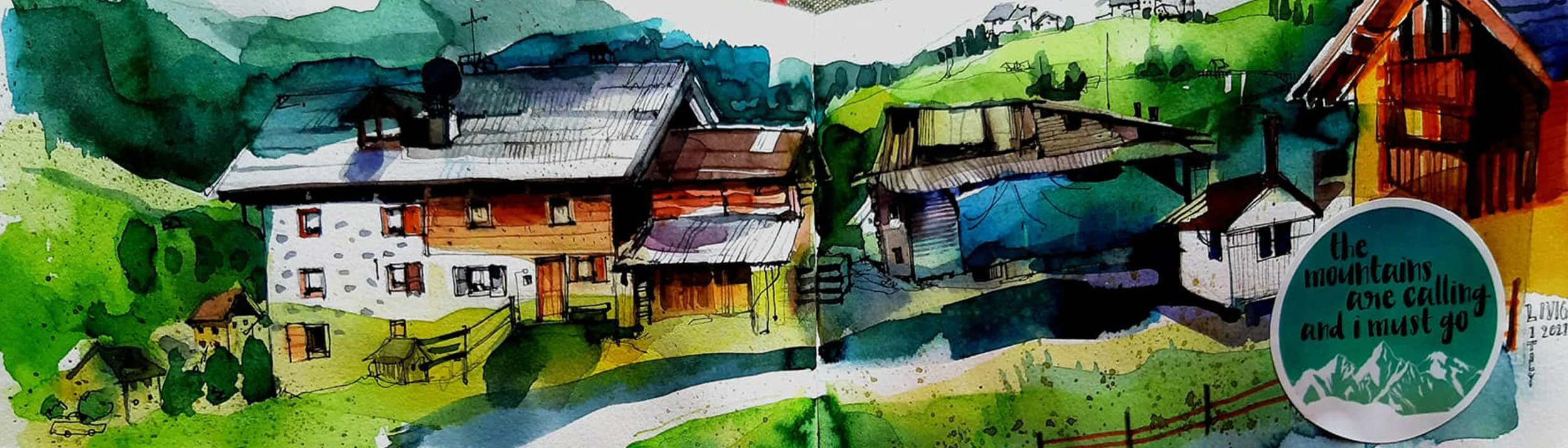 Livigno Village Watercolour by Brindarica Bose