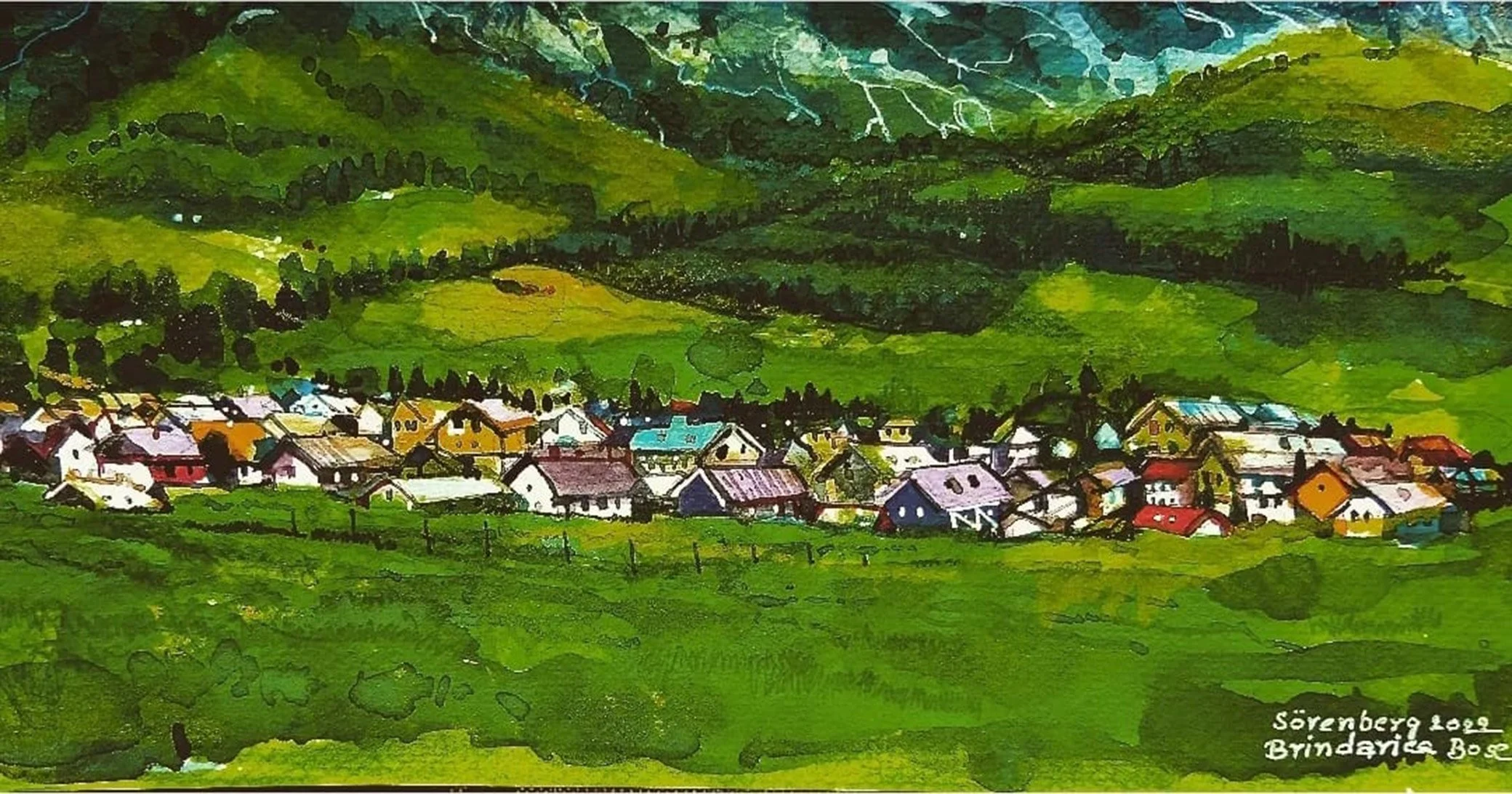 Sorenberg Village Watercolour by Brindarica Bose