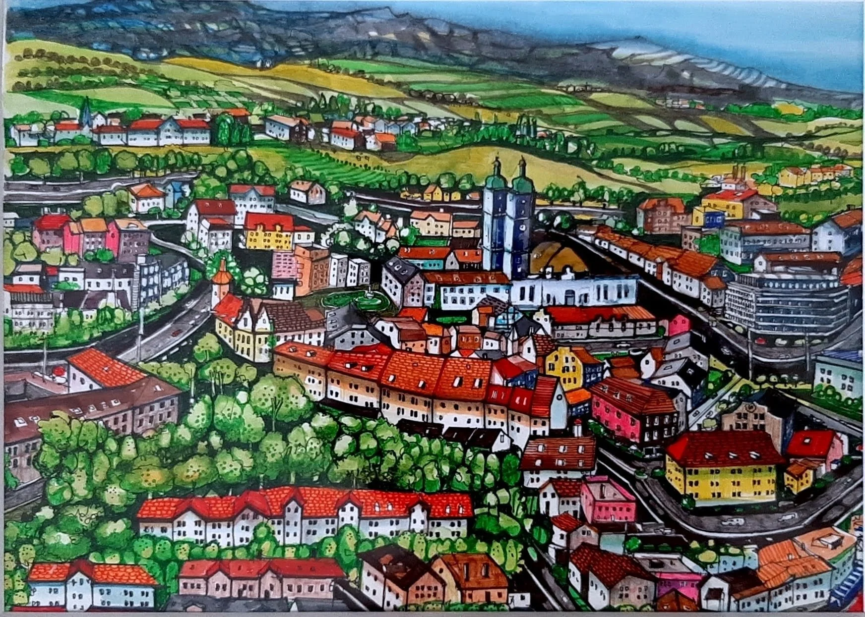 Swiss City and Village Watercolour by Brindarica Bose