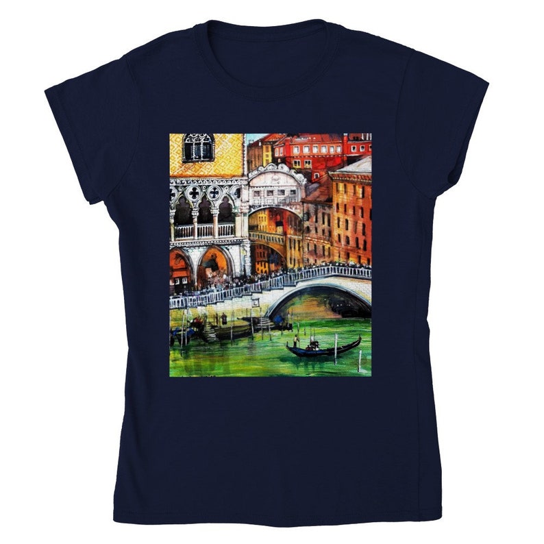 Classic Womens Crewneck T-shirt with Venice painting by Brindarica Bose